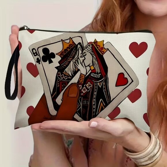 Handbags - Romantic Queen of Hearts Lovers Cosmetic Makeup Bag 6.7 x 9.9 inches